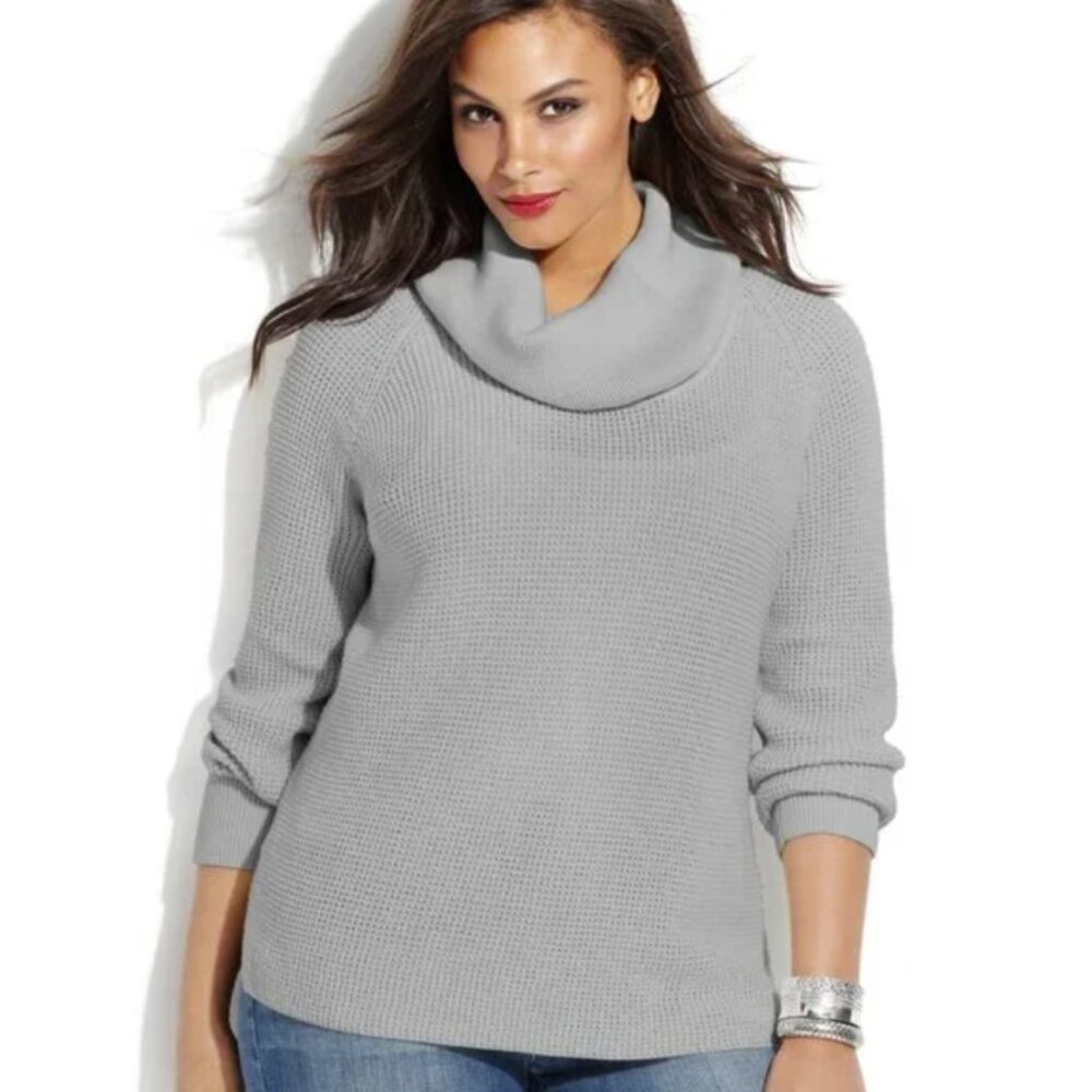 Michael Michael Kors size XL Gray Cowl Neck Waffle Knit Stretch Long‎ Sleeve Top